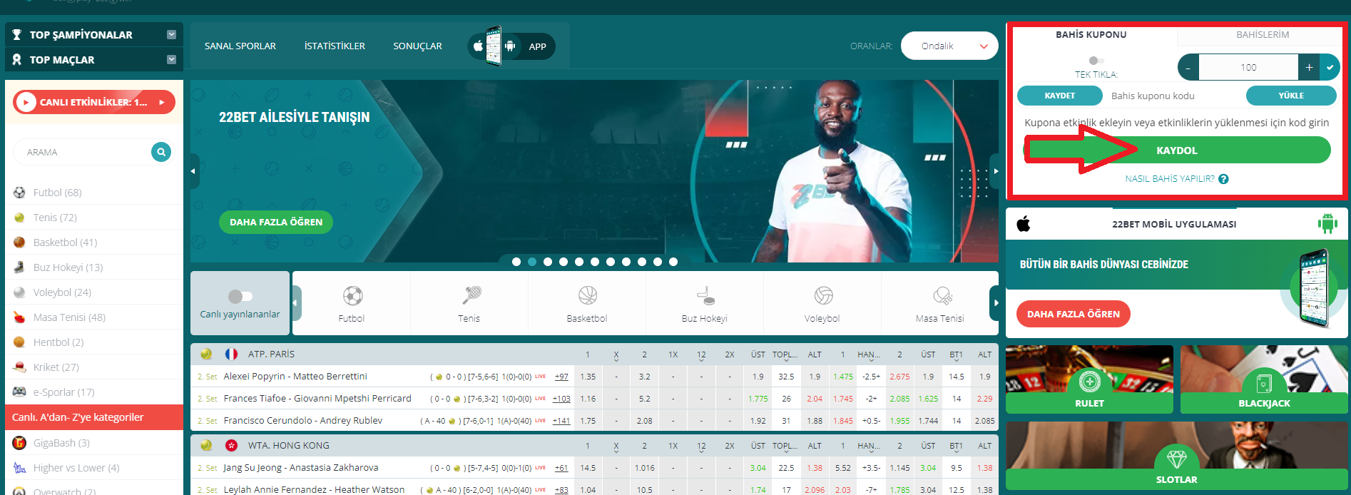 22Bet Mobil Arayüz ve Tasarım Özellikleri