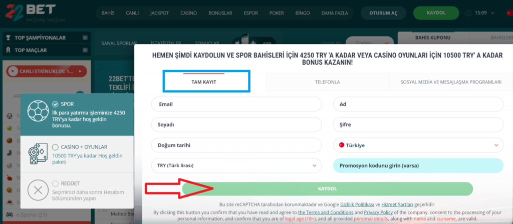 Bahis Sitesine Kayıt Süreci